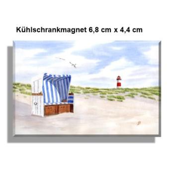 Kühlschrankmagnet Aquarell Kunst Maritim Druck Kunstdruck Strandkorb Sylt Nordsee Meer Leuchtturm Strand Dünen
